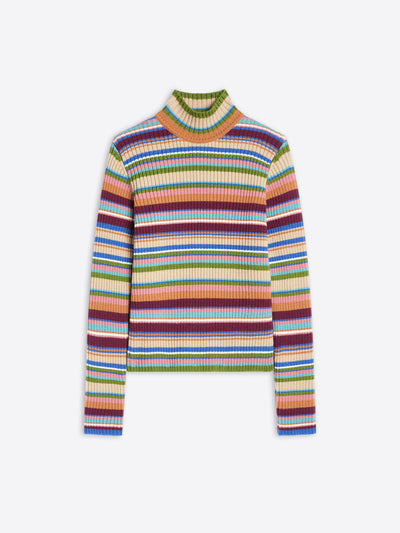 Multicolored striped sweater on a white background