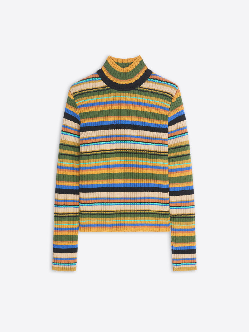 Multicolored striped sweater on a white background
