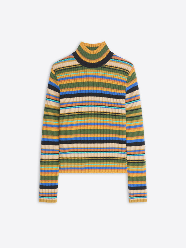 Multicolored striped sweater on a white background