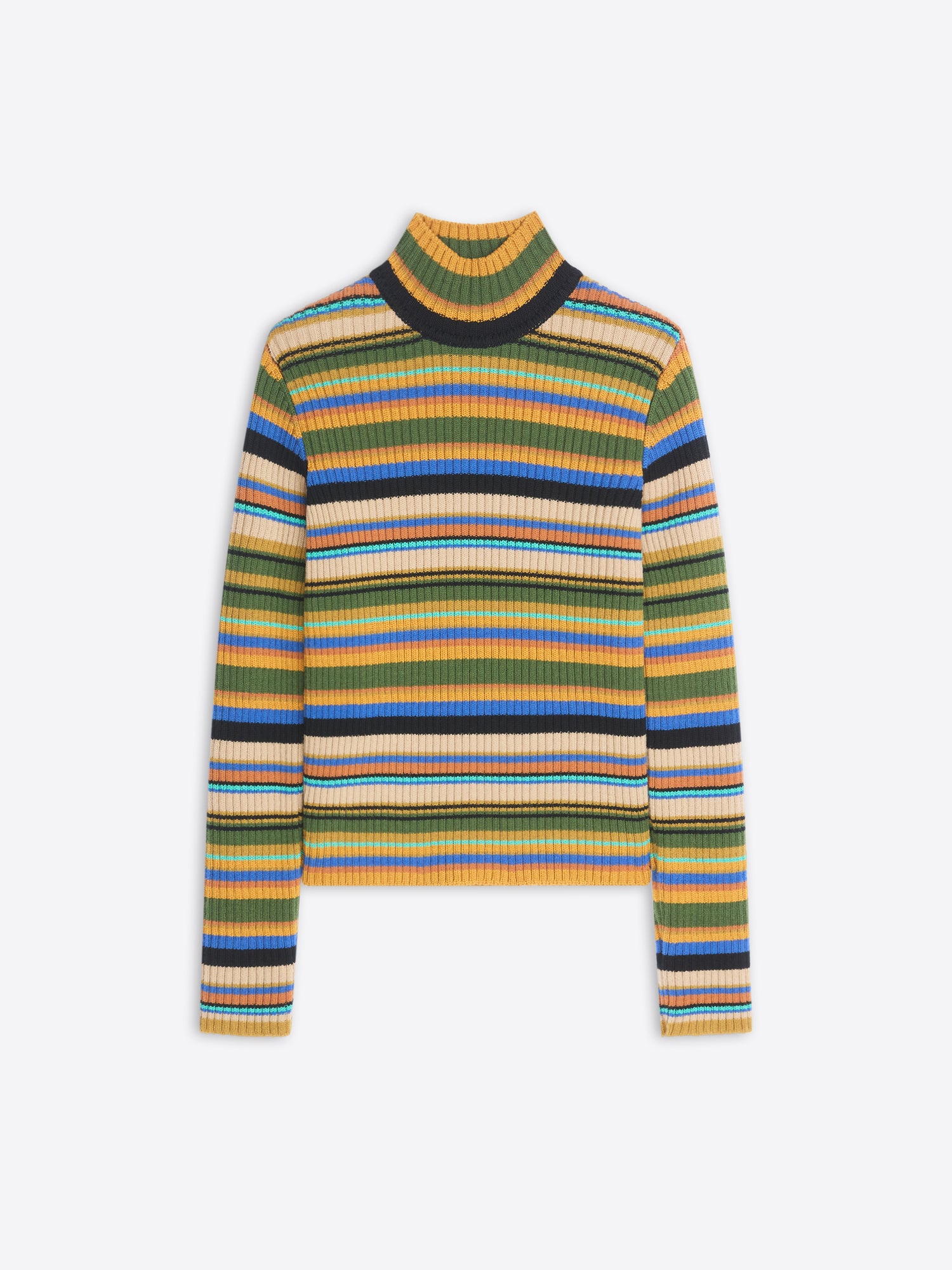Multicolored striped sweater on a white background