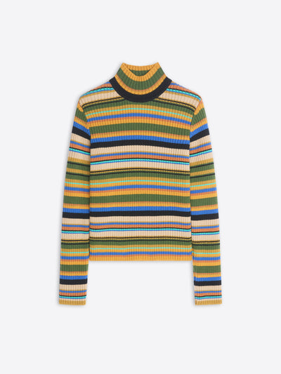 Multicolored striped sweater on a white background