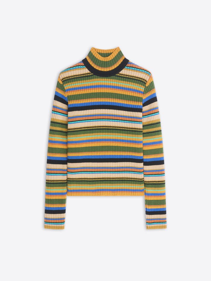 Multicolored striped sweater on a white background