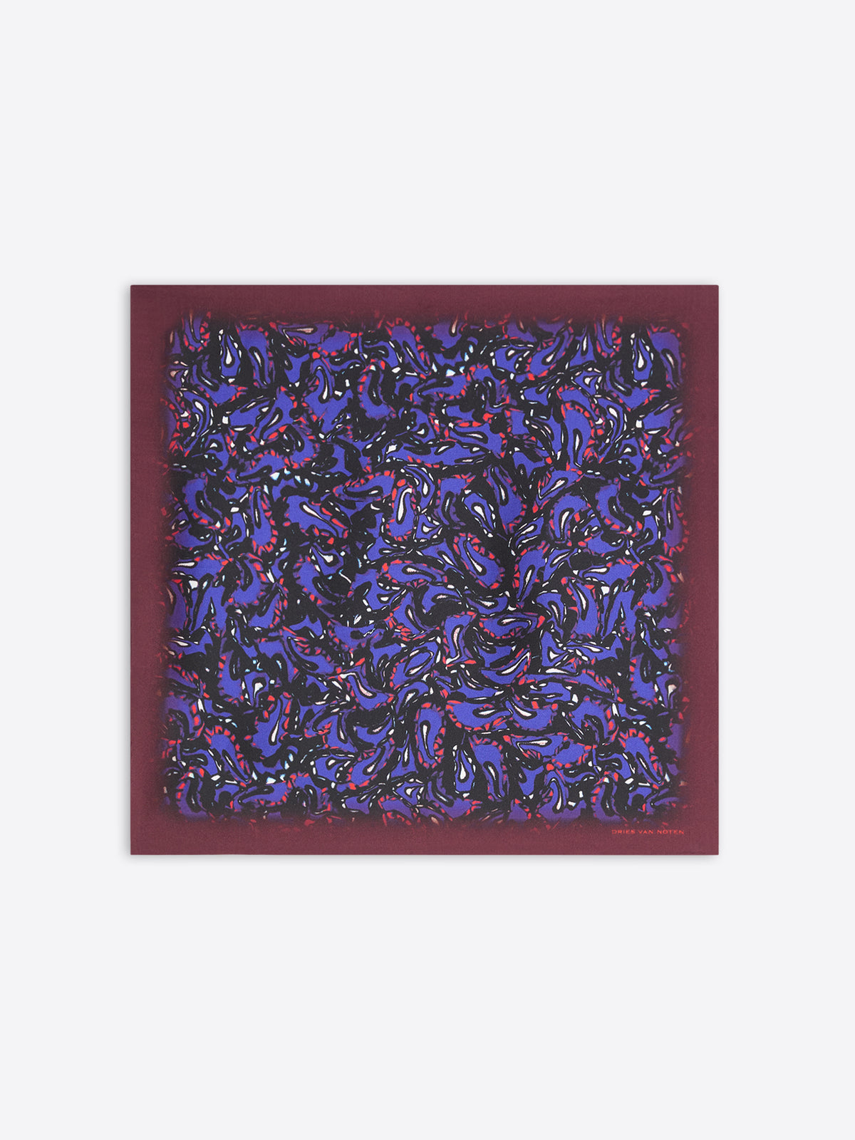 Silk pocket square with blue and purple abstract design 