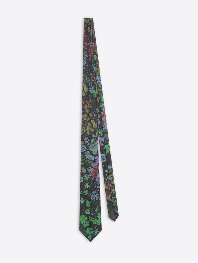 Floral patterned tie on a white background