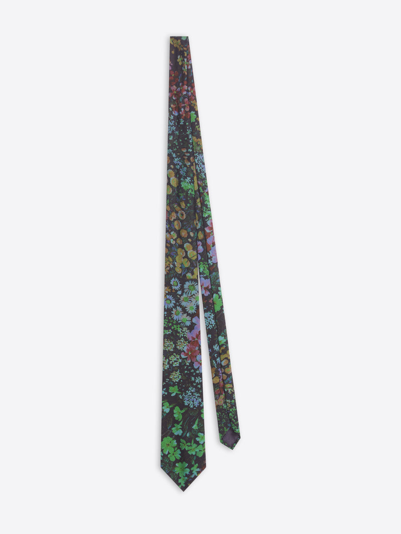Floral patterned tie on a white background