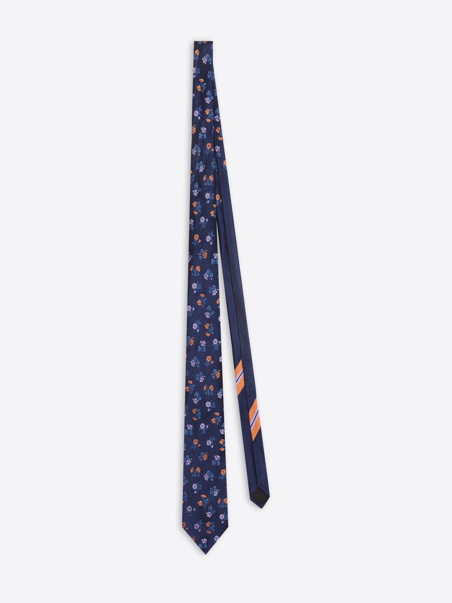 Dark tie with a subtle geometric pattern on a white background 