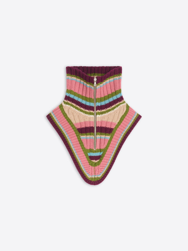 Striped knitted detached collar and a zip-front high neck