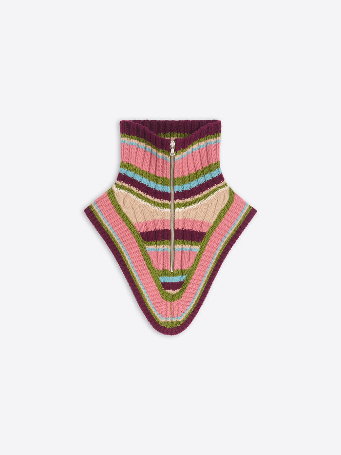 Striped knitted detached collar and a zip-front high neck