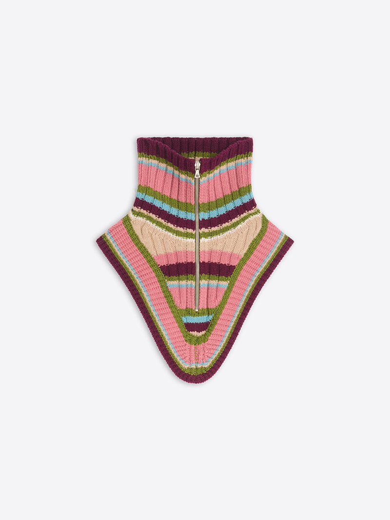 Striped knitted detached collar and a zip-front high neck