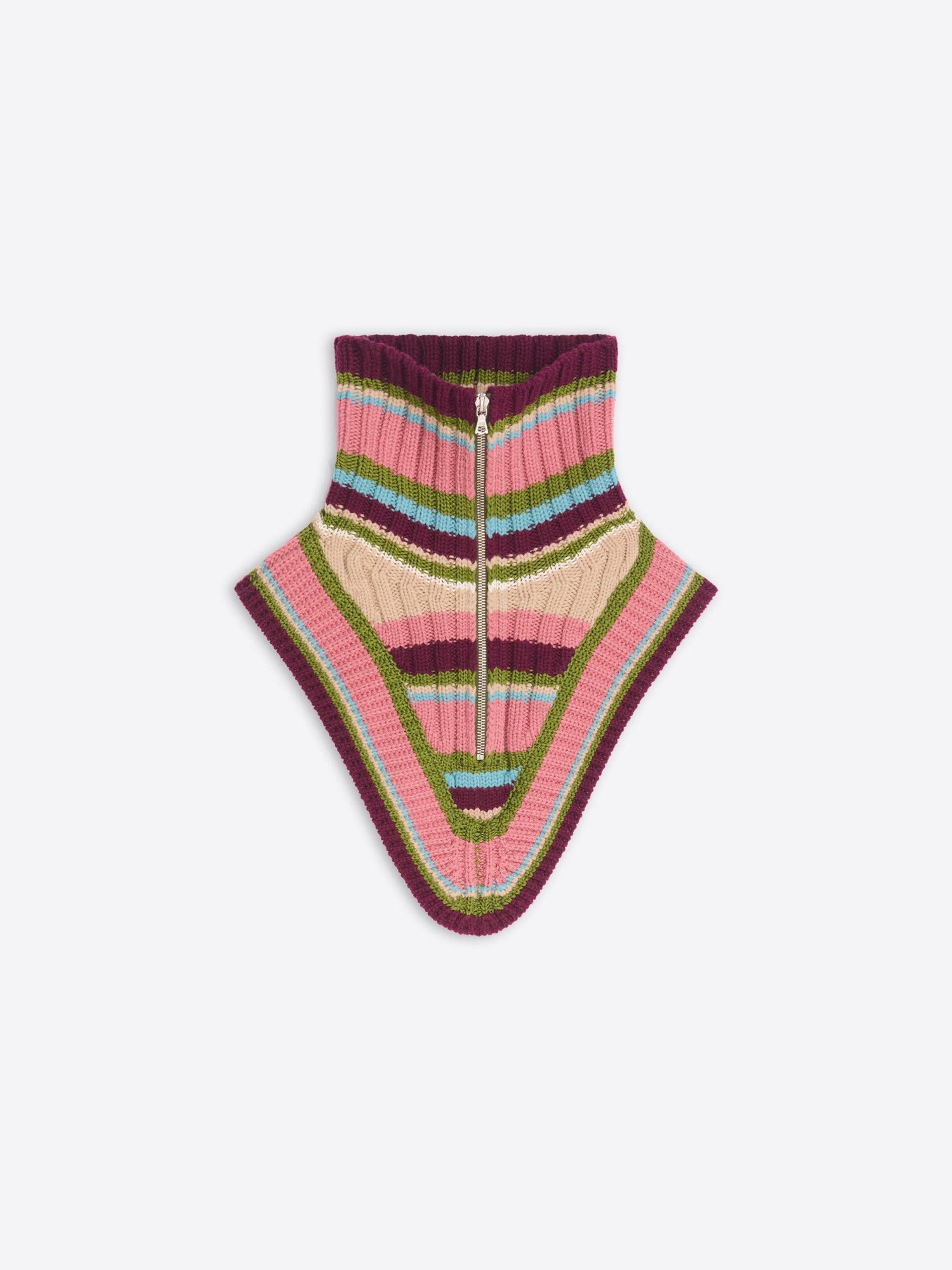 Striped knitted detached collar and a zip-front high neck