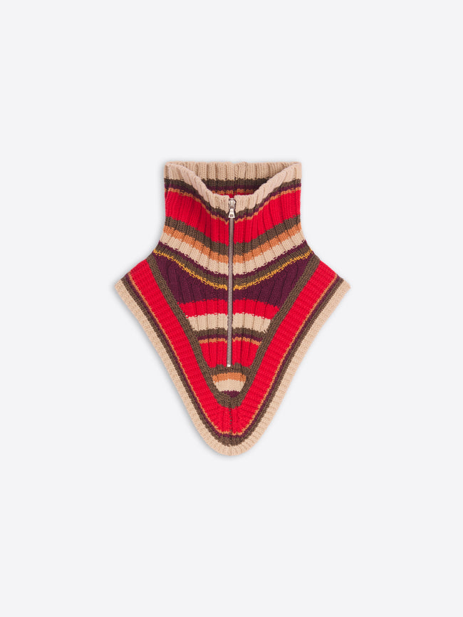 Striped knitted detached collar and a zip-front high neck