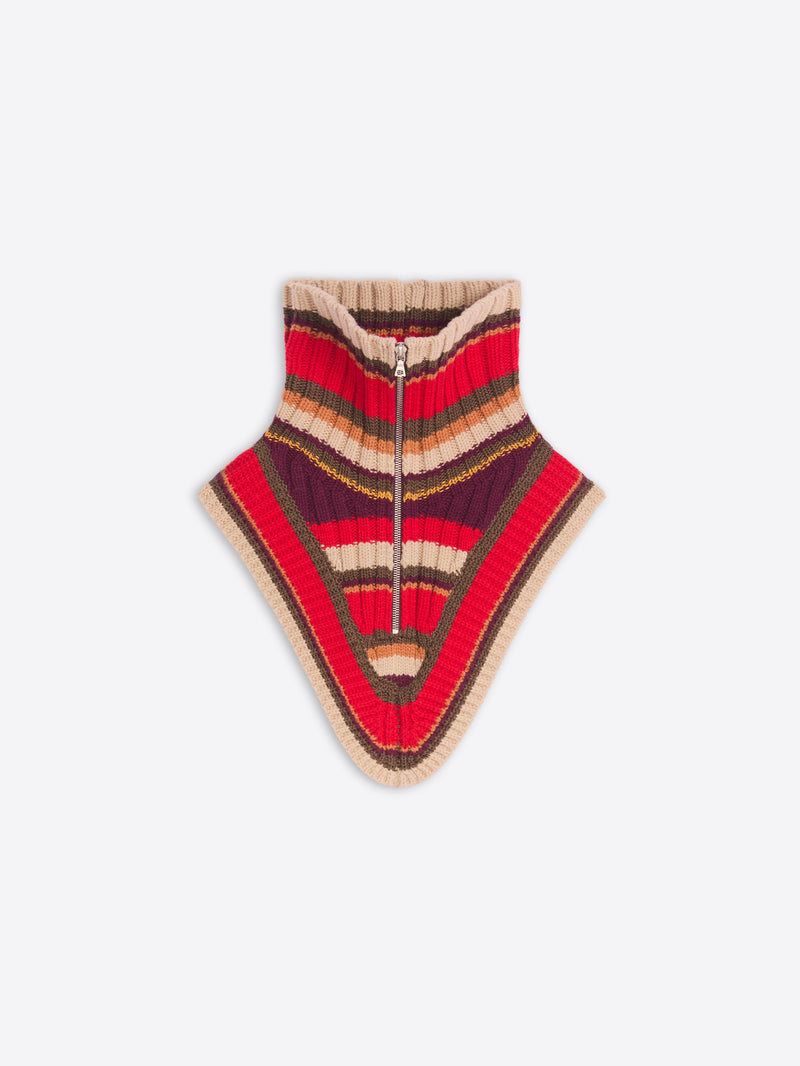 Striped knitted detached collar and a zip-front high neck