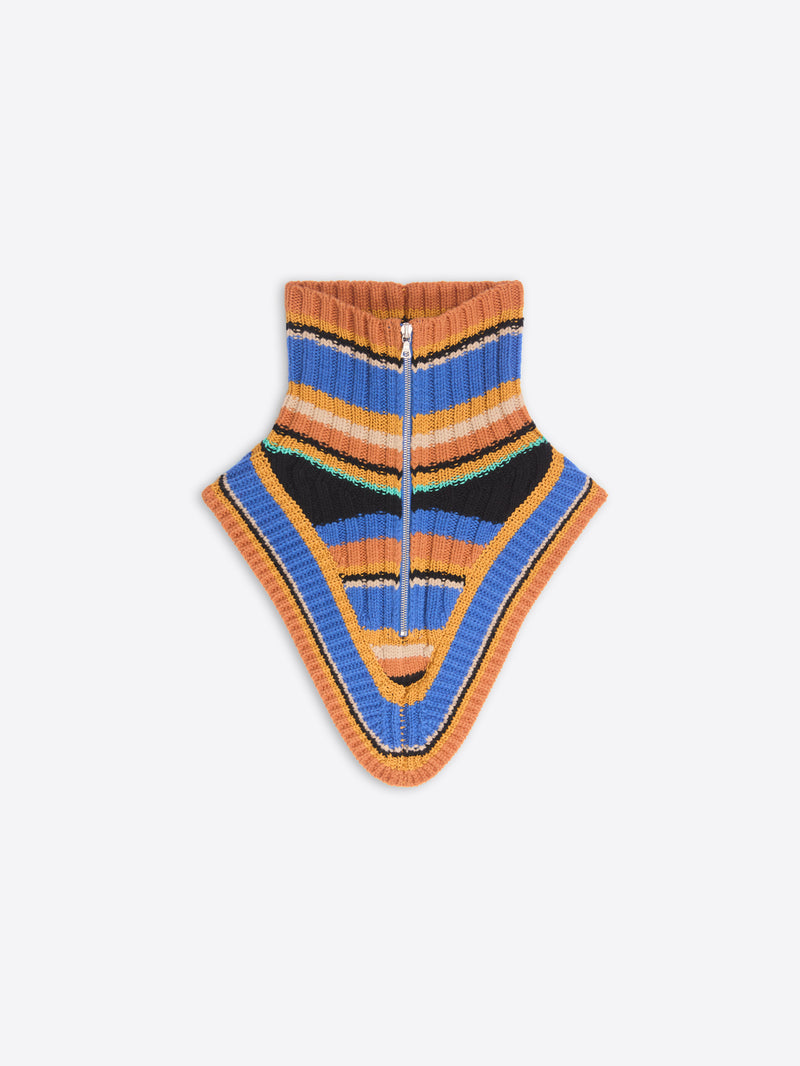 Striped knitted detached collar and a zip-front high neck
