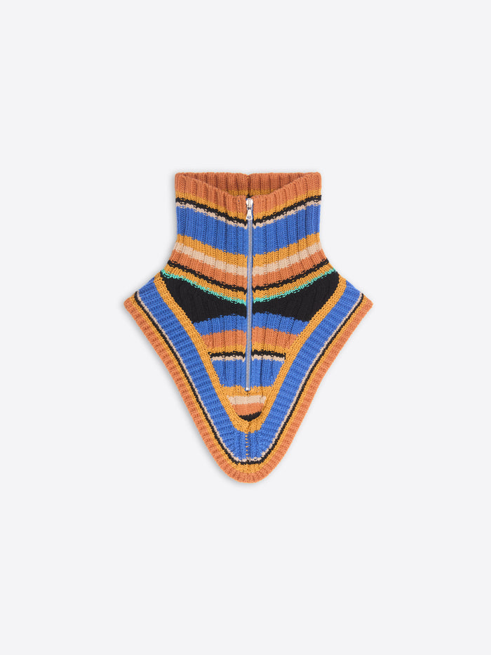 Striped knitted detached collar and a zip-front high neck