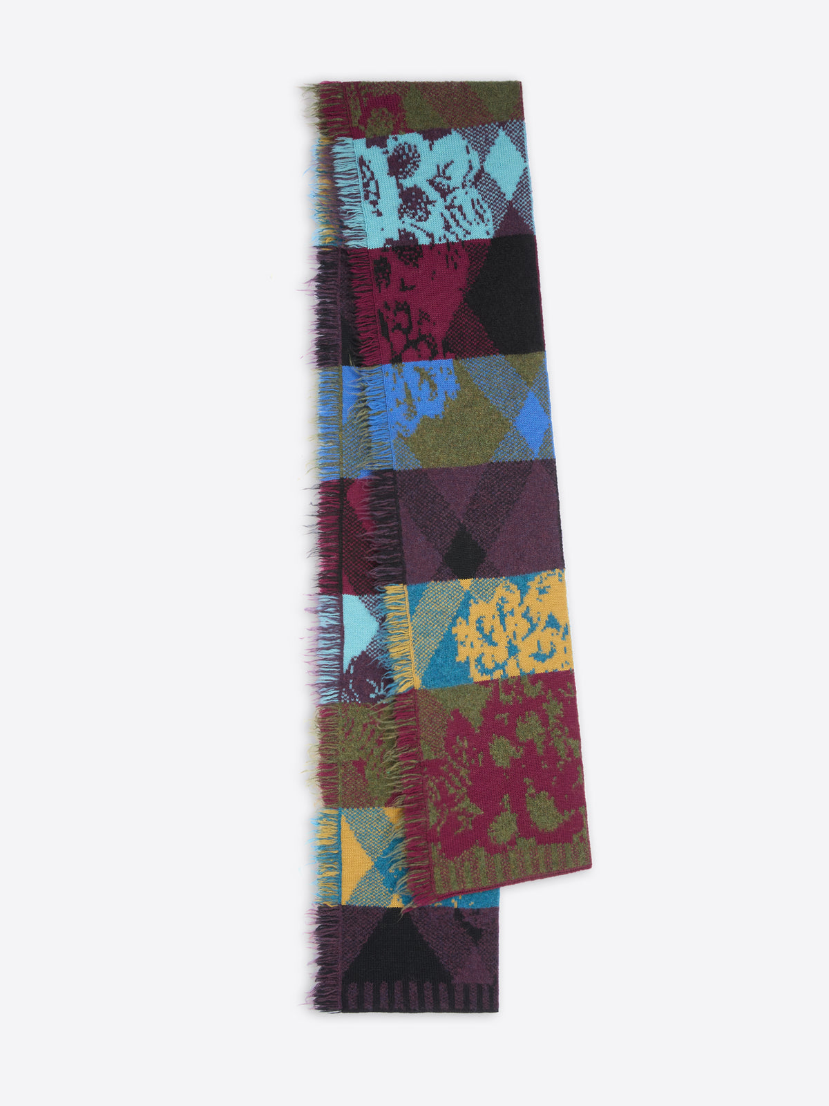 Colorful patchwork scarf on a white background
