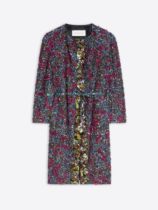 Multicolored patterned dress on a white background