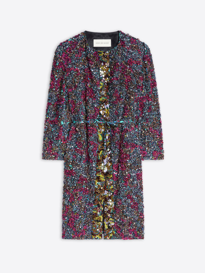 Multicolored patterned dress on a white background