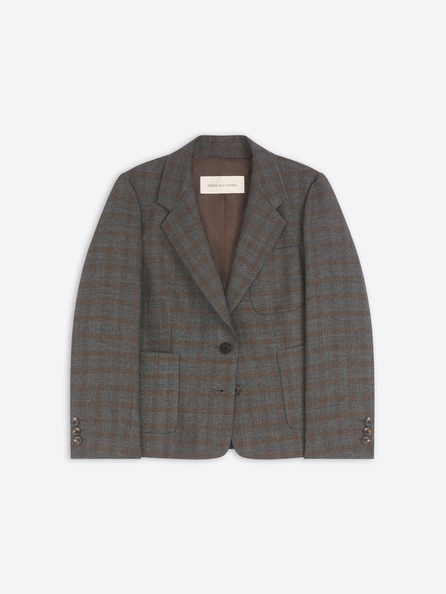 Plaid blazer on a light gray background