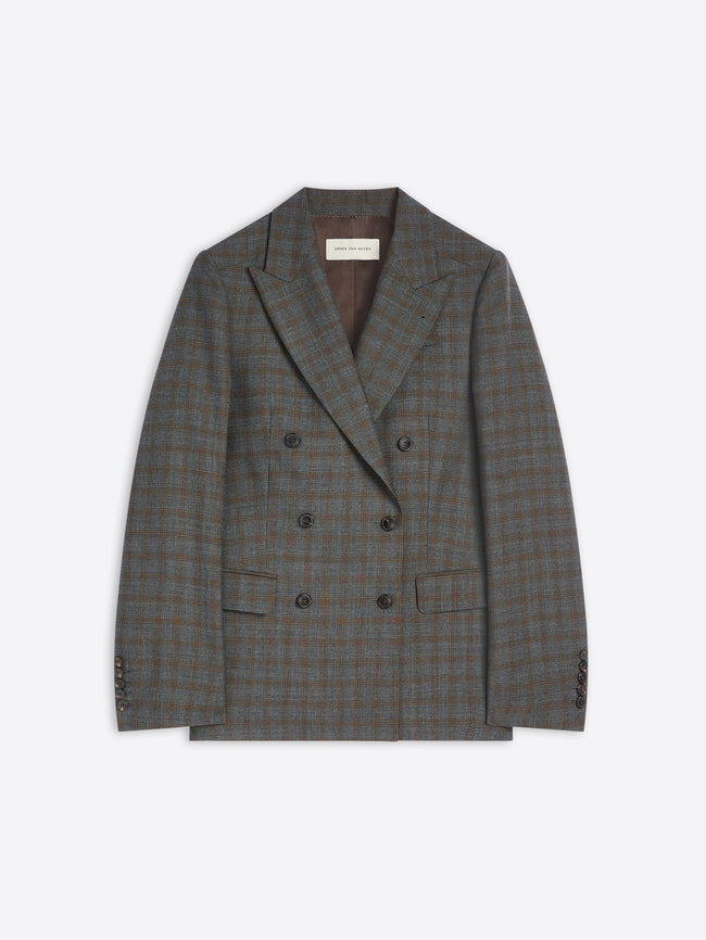 Checkered gray blazer on a light gray background