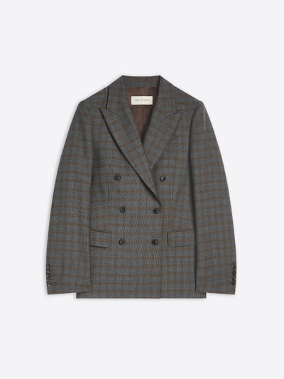 Checkered gray blazer on a light gray background