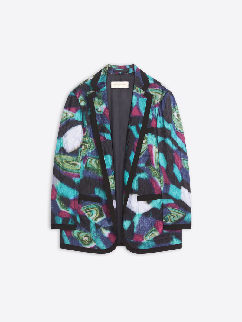 Colorful patterned blazer on a white background