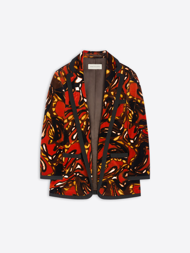 Colorful patterned blazer on a white background