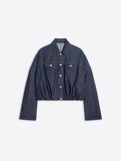 Dark denim jacket on a white background