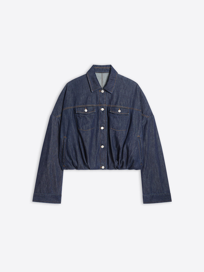 Dark denim jacket on a white background