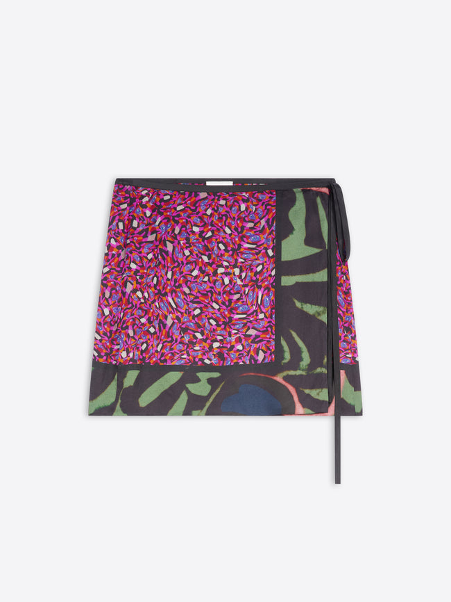 Skirt with colorful abstract pattern on a white background