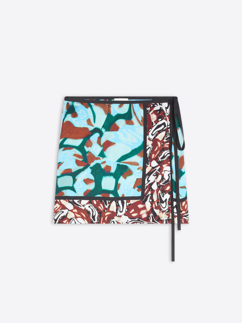 Skirt with a colorful abstract pattern on a white background