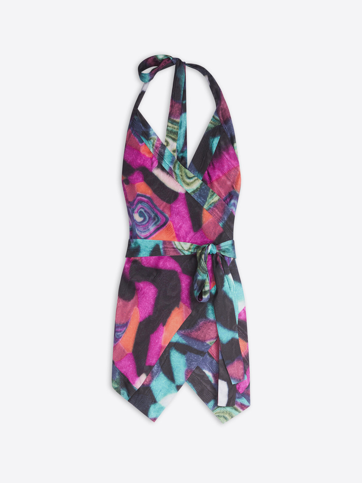 Colorful patterned top on a white background