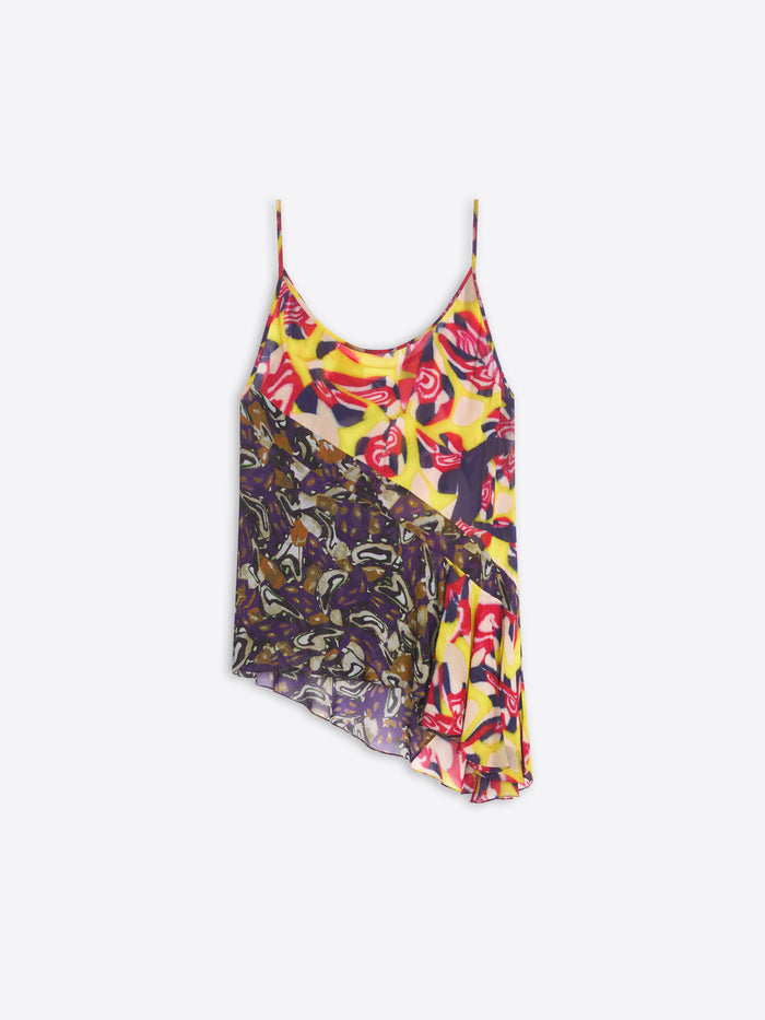 Multicolored floral-patterned top on a white background