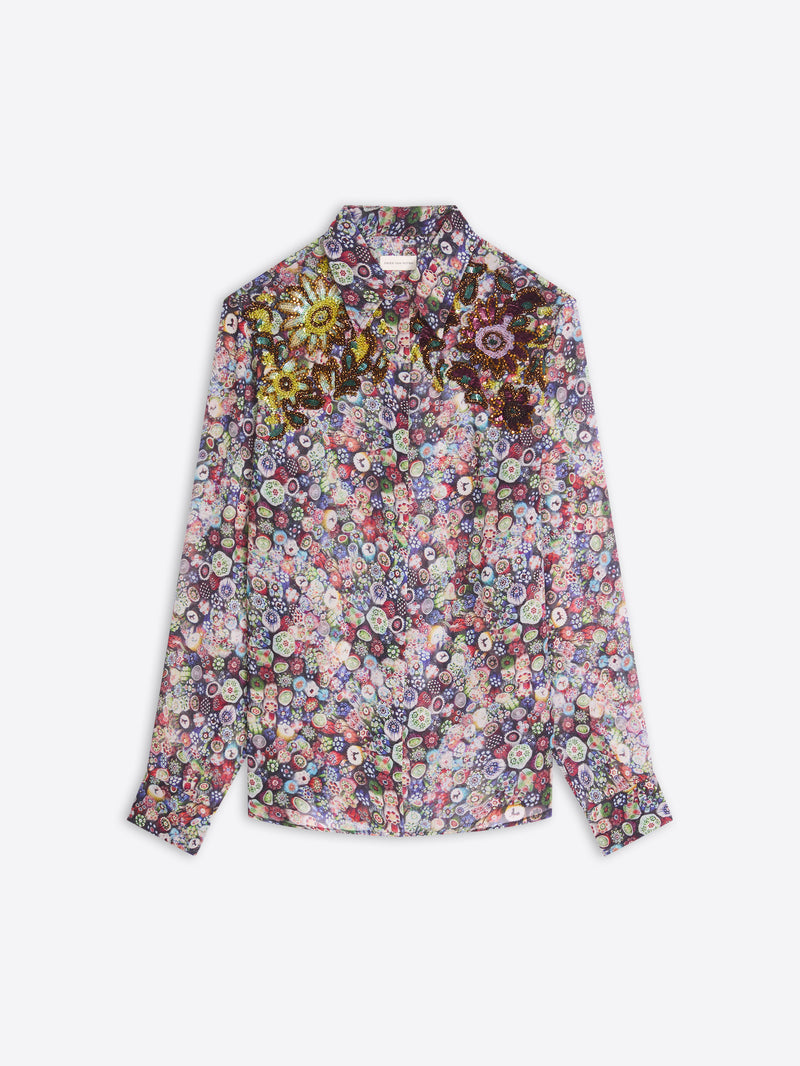 Floral patterned shirt on a white background