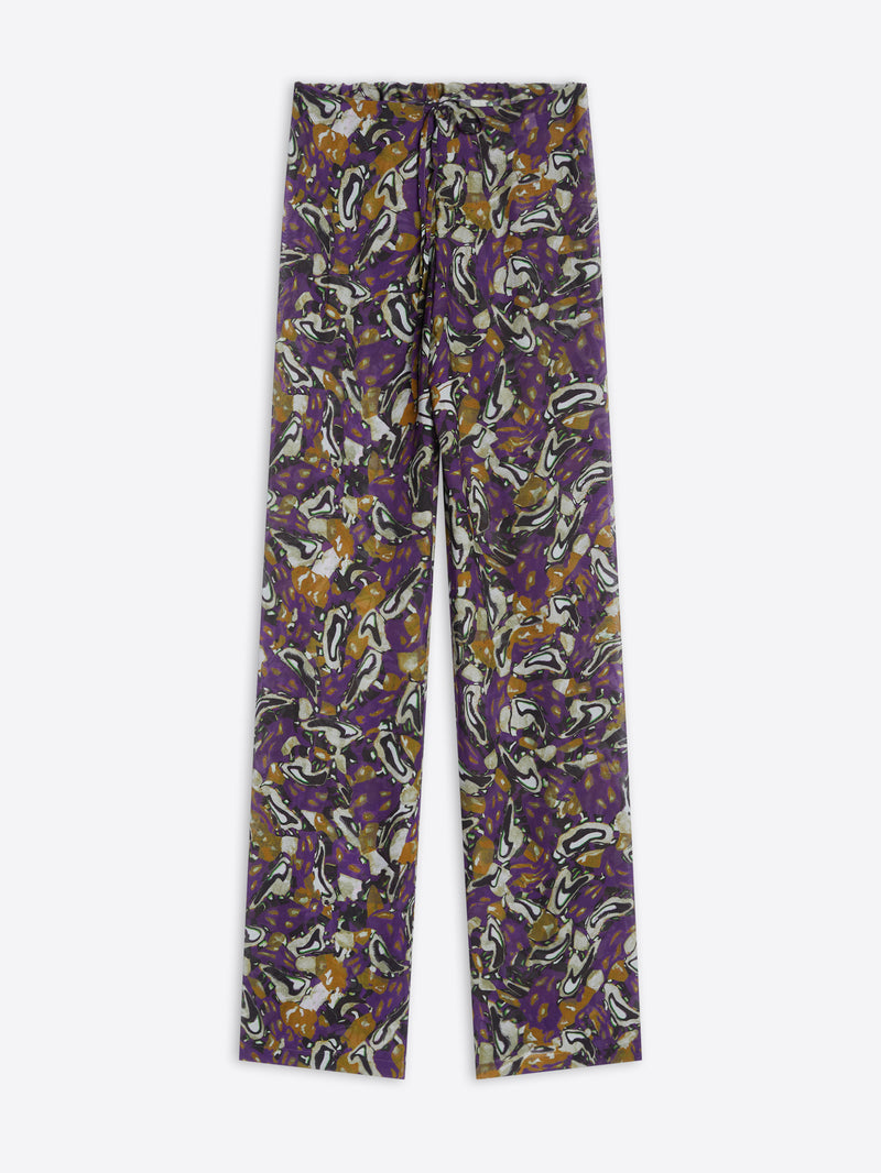 Floral-patterned pants on a white background