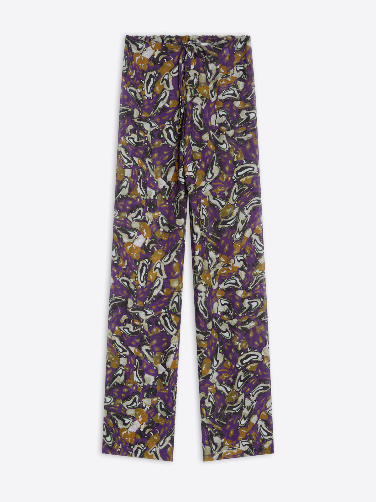 Floral-patterned pants on a white background