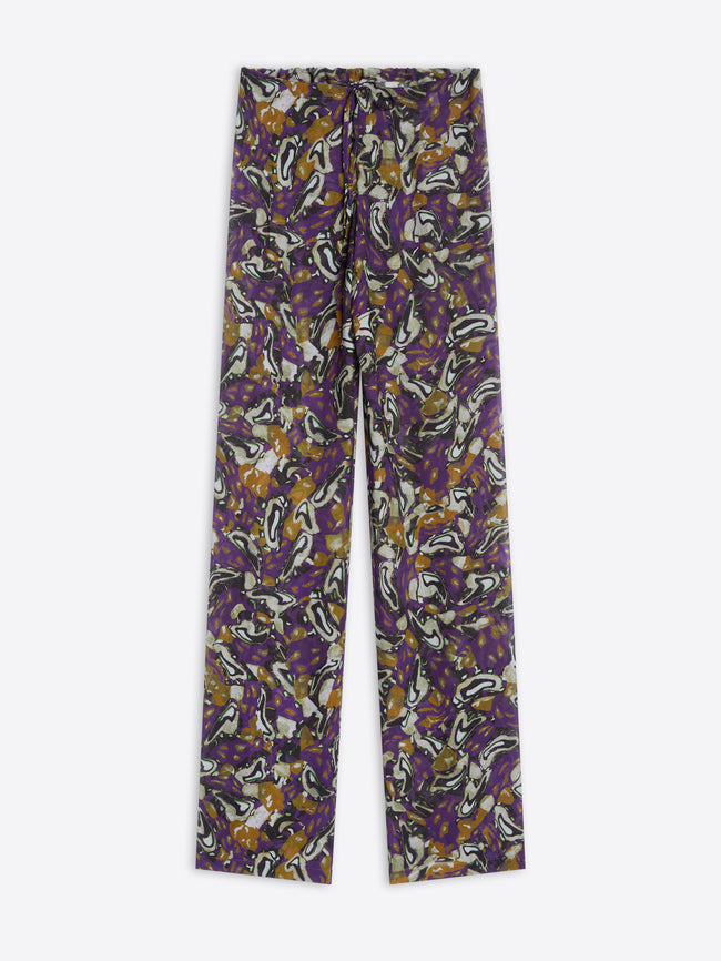 Floral-patterned pants on a white background
