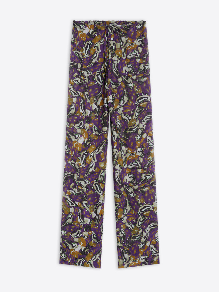 Floral-patterned pants on a white background
