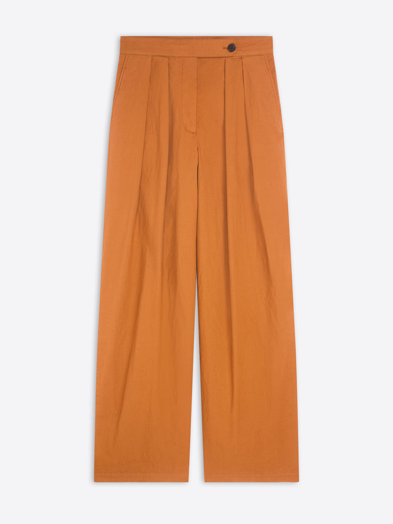 Wide-leg orange pants on a white background