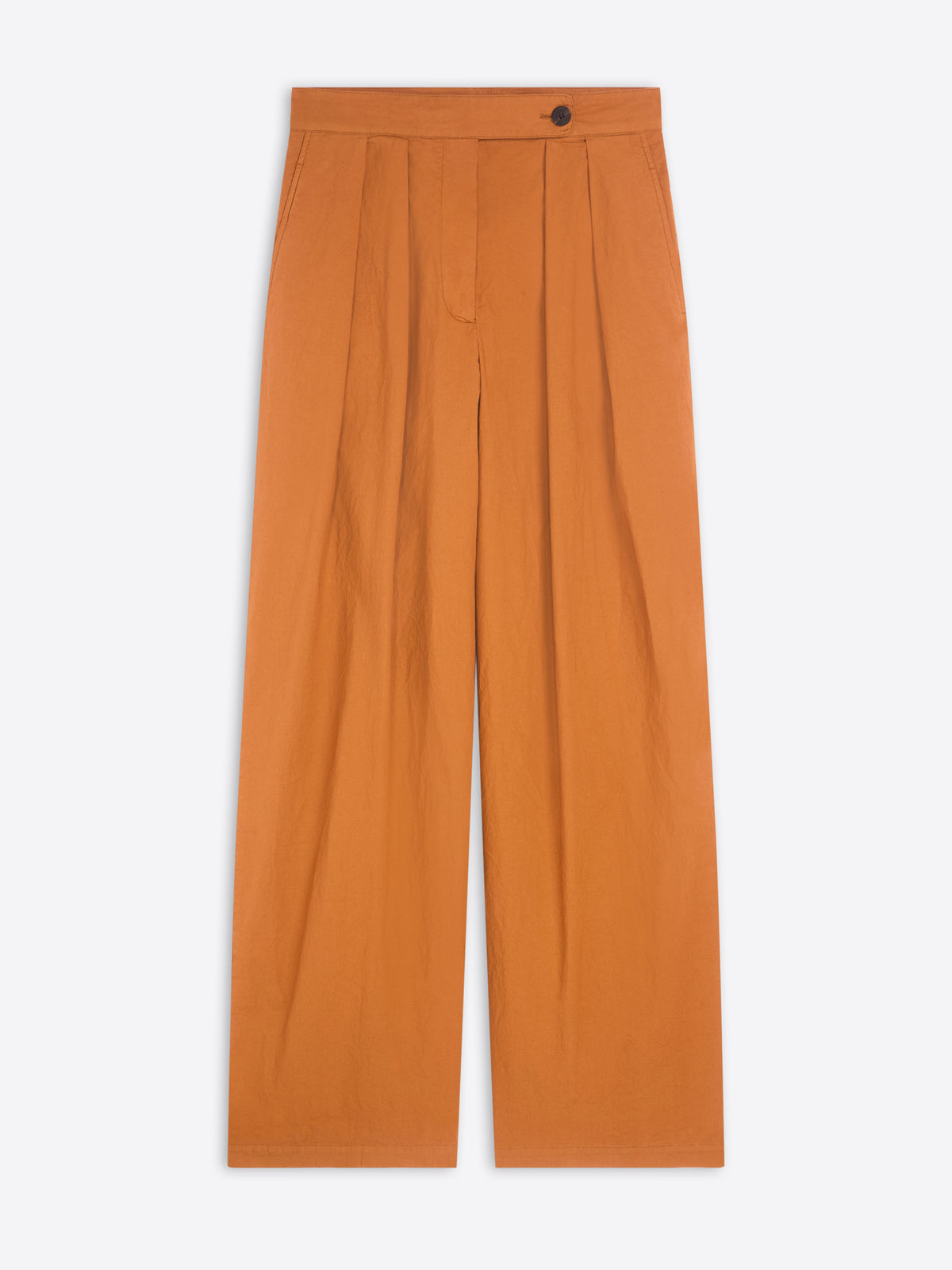 Wide-leg orange pants on a white background