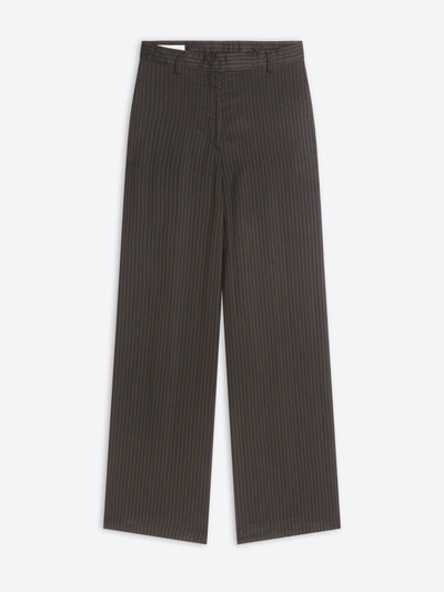 Pinstripe dark brown pants on a white background