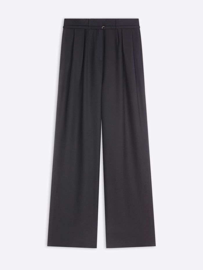 Black wide-leg pants on a white background