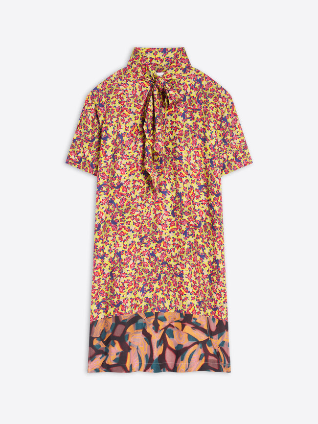 Colorful dress with a floral design on a white background
