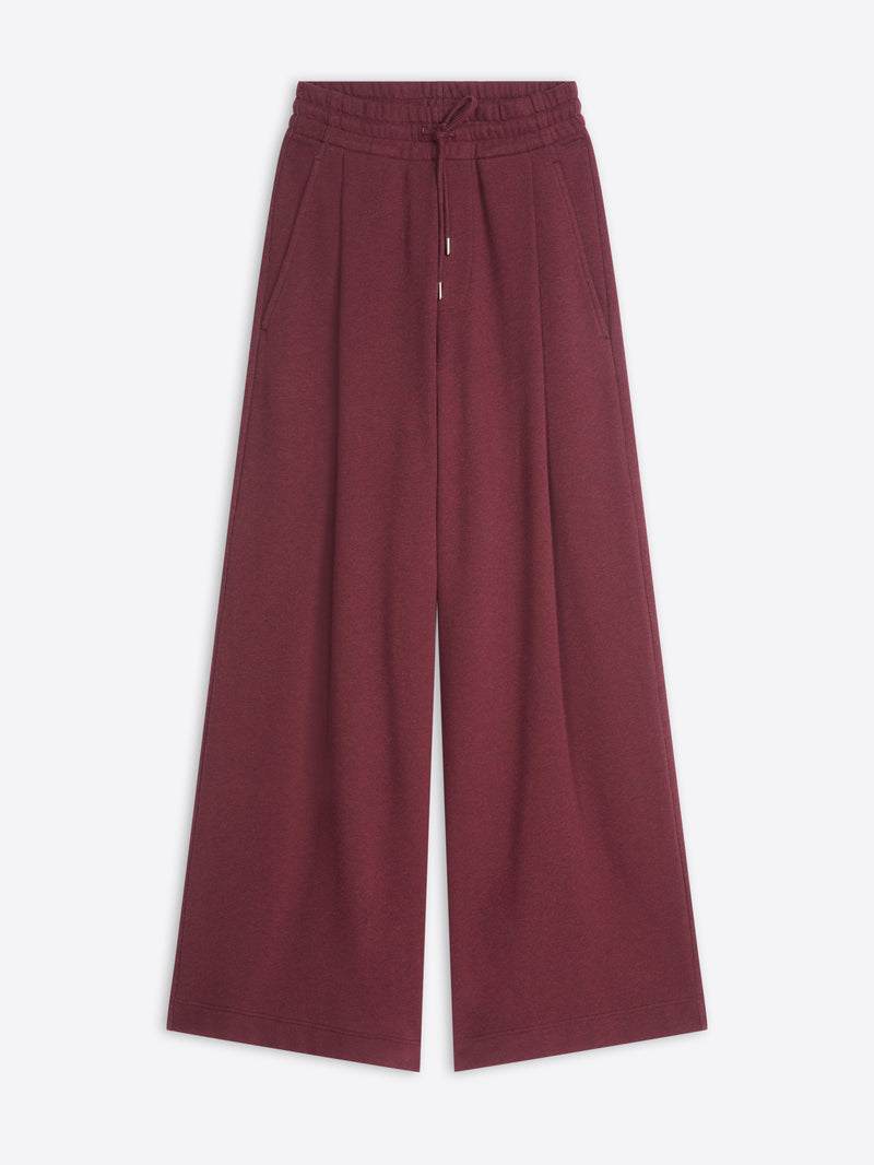 Burgundy wide-leg pants on a white background