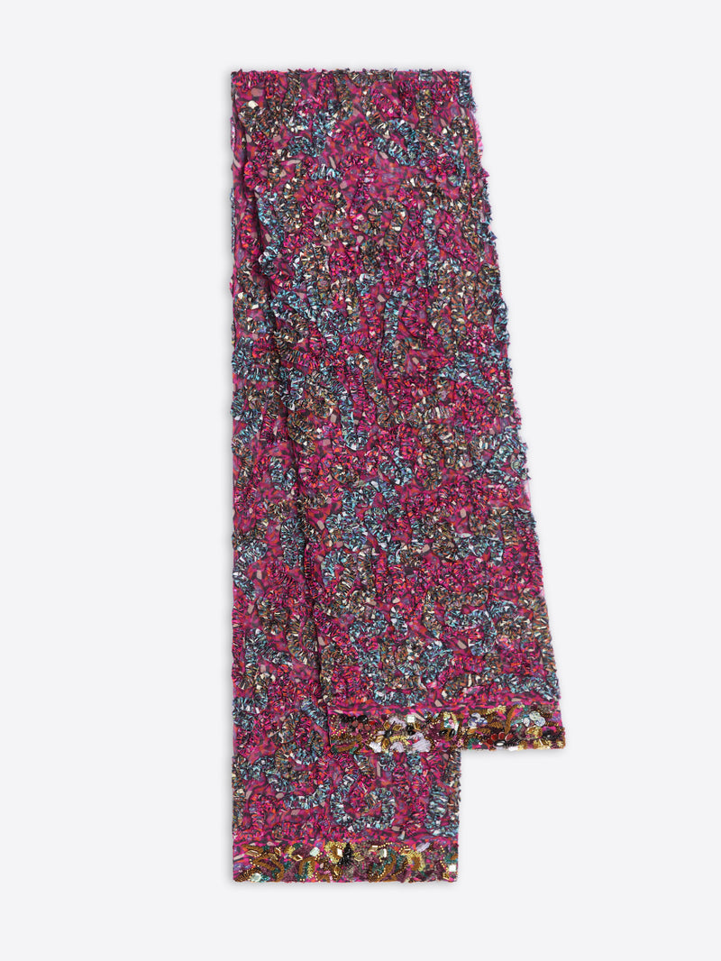 Multicolored patterned scarf on a white background