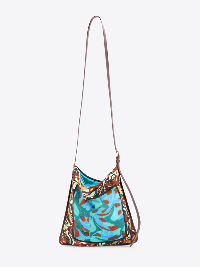 Colorful handbag with a pattern on a white background
