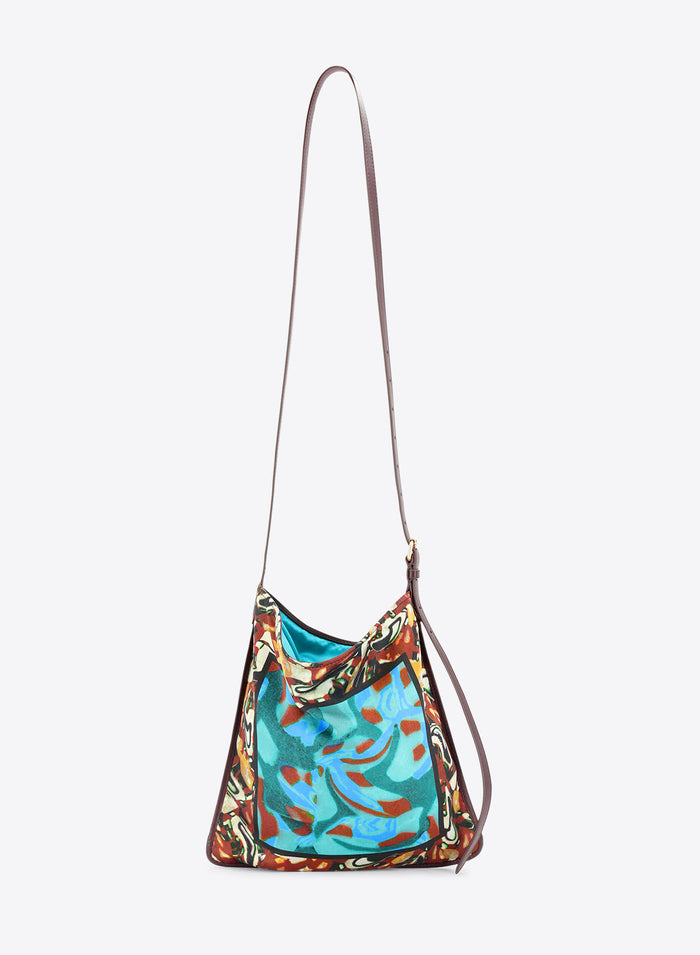 Colorful handbag with a pattern on a white background