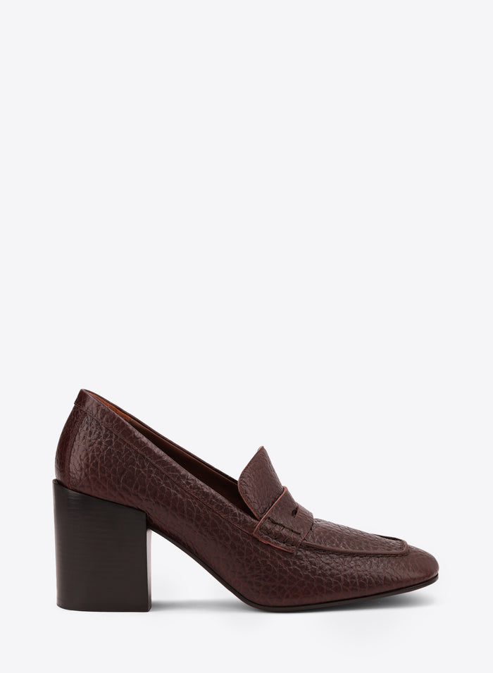 Brown textured loafer shoe on a white background
