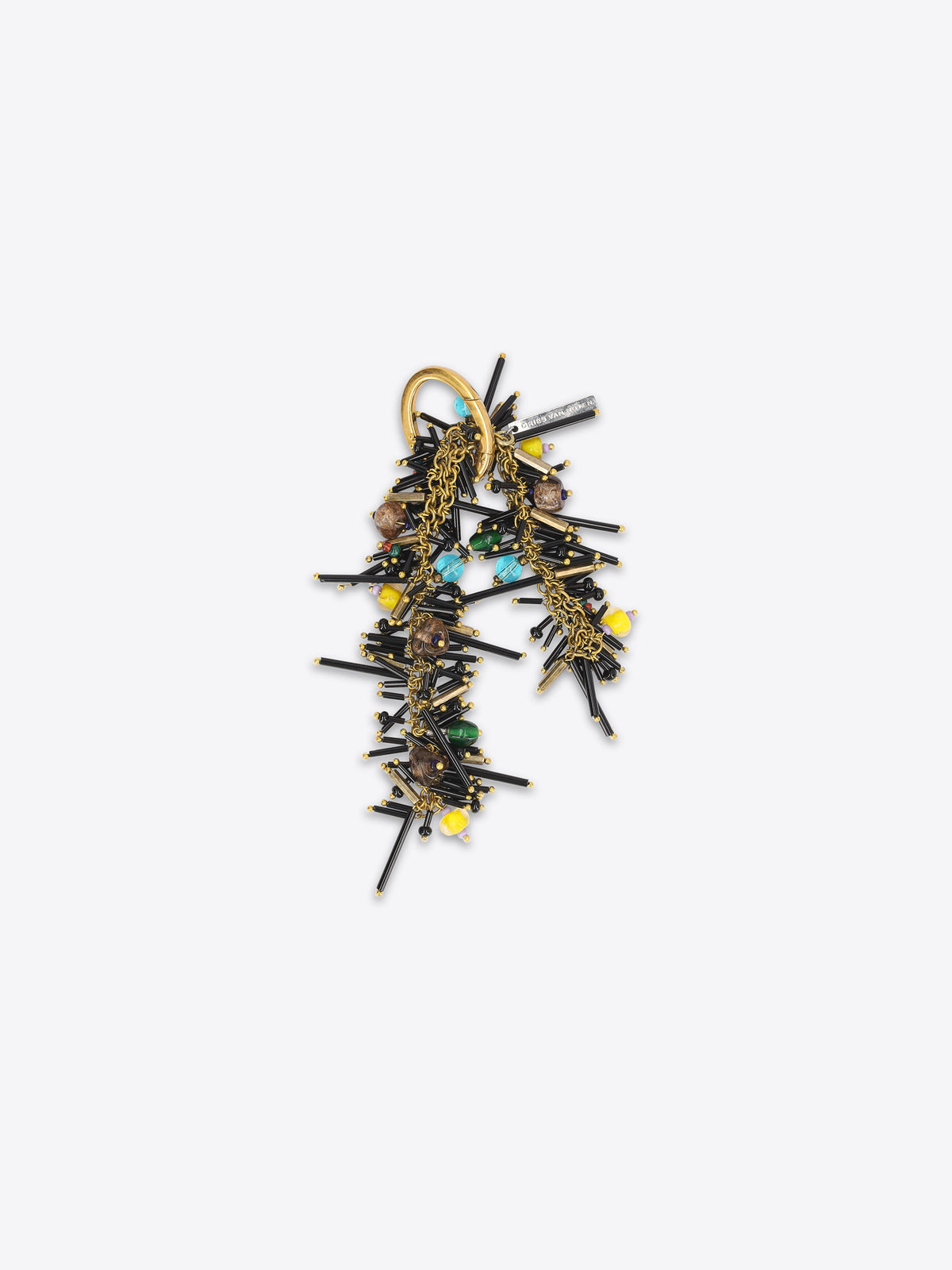Embroidered bag charm with multicolored accents 