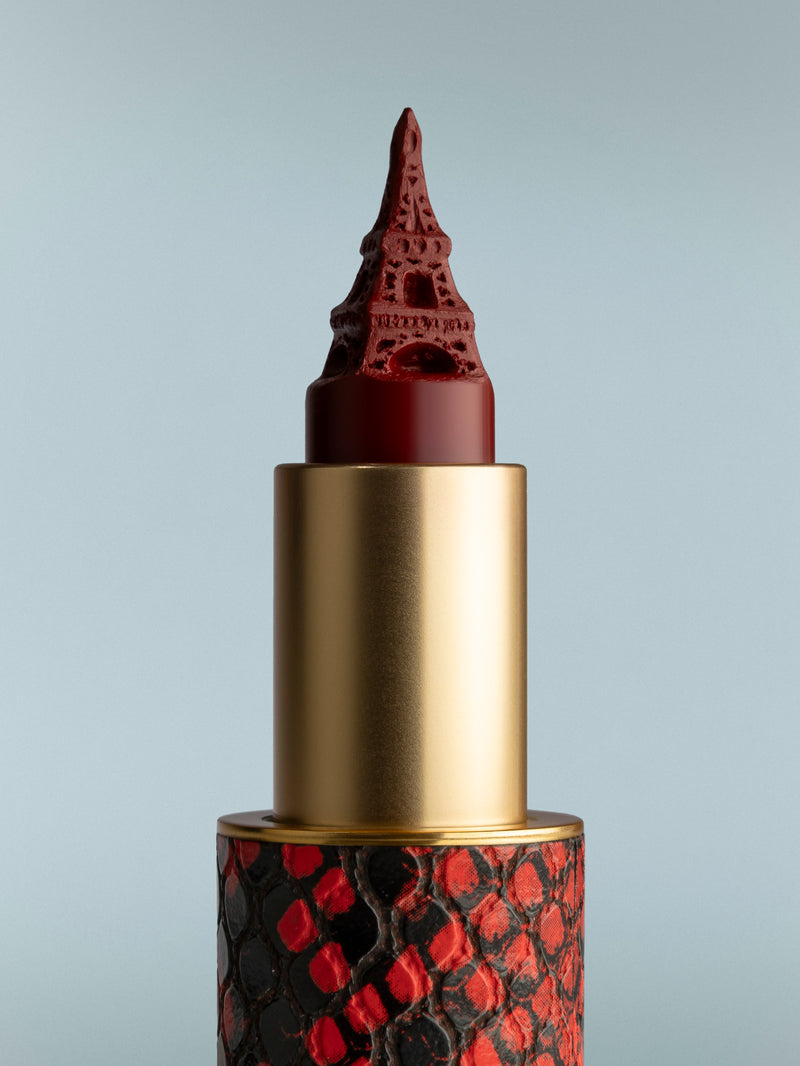 Lipstick with a unique design on a gray background
