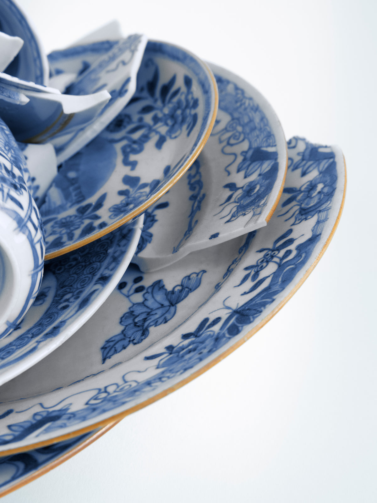 Blue and white ceramic tableware set on a white background - Dries Van Noten